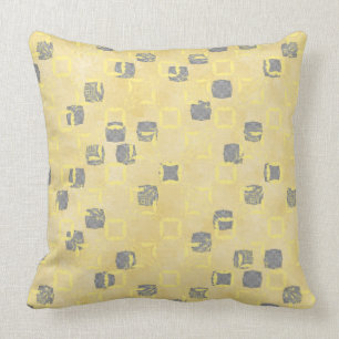 Yellow, Gray Abstact Polka Dots Pattern Throw Pillow