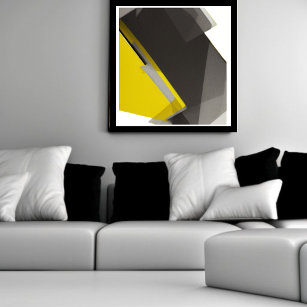 Yellow & Gray Abstract Art Canvas Print
