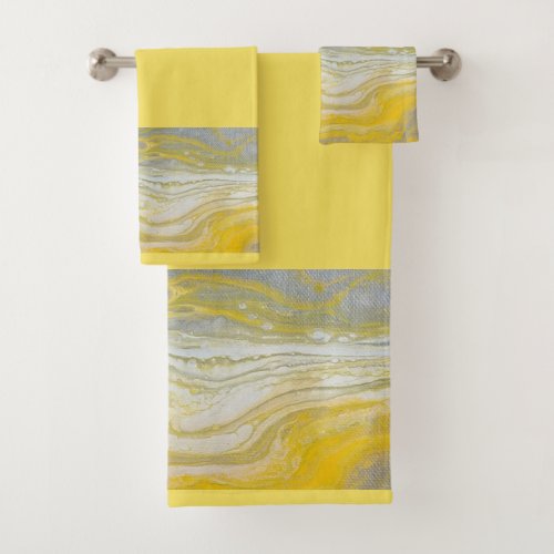 Yellow  Gray Abstract Bathroom Towel Set