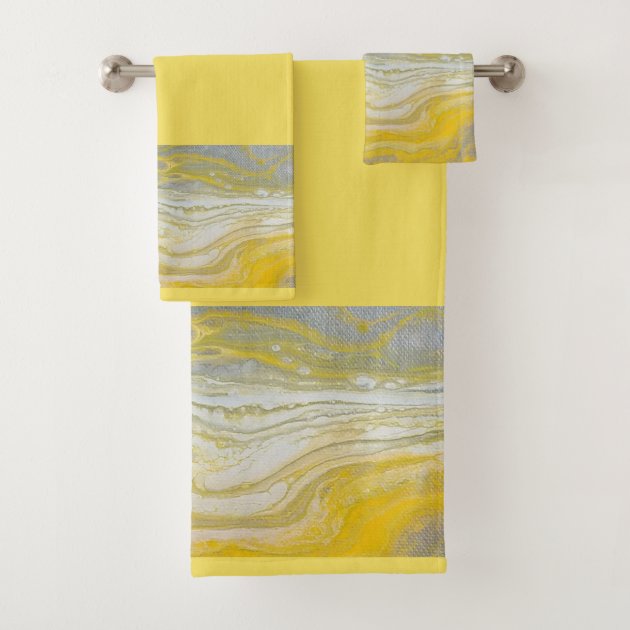 gray and yellow bathroom towels