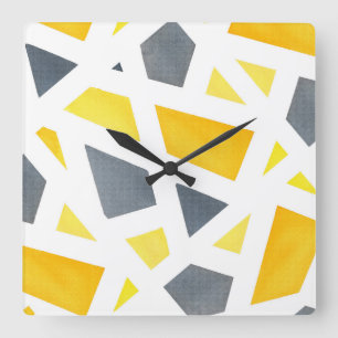 Yellow Gray Abstract Geometric Square Wall Clock