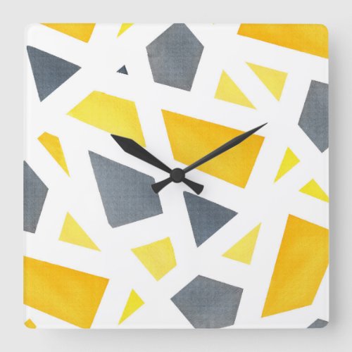 Yellow Gray Abstract Geometric Square Wall Clock