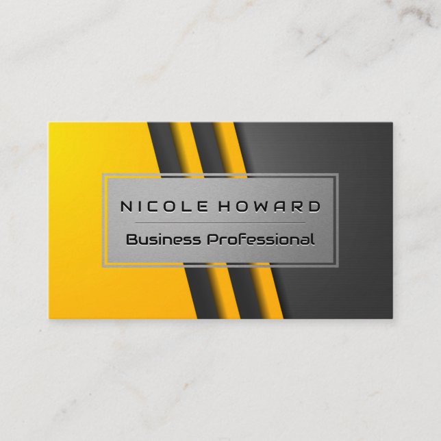 Yellow Gray Abstract | Industrial Stripes Business Card (Front)