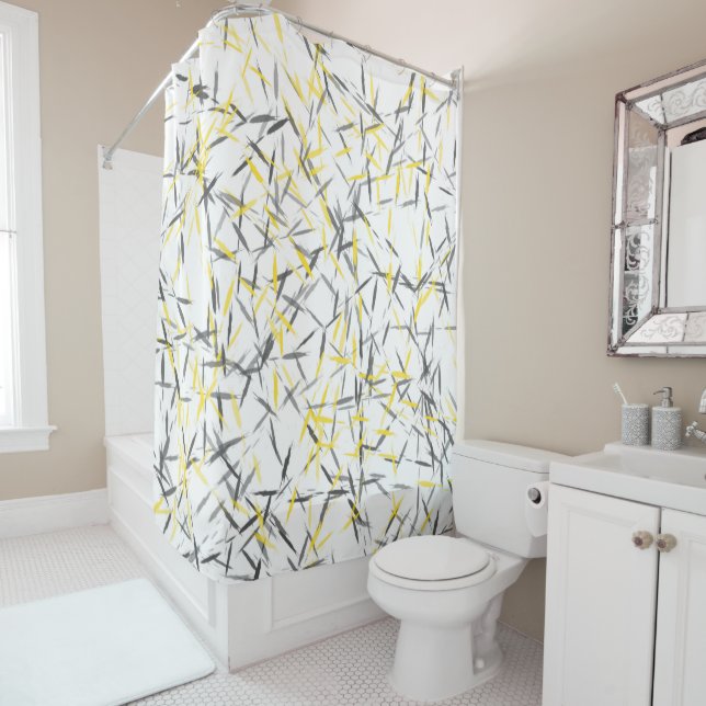 Yellow Gray Abstract Shower Curtain (In Situ)