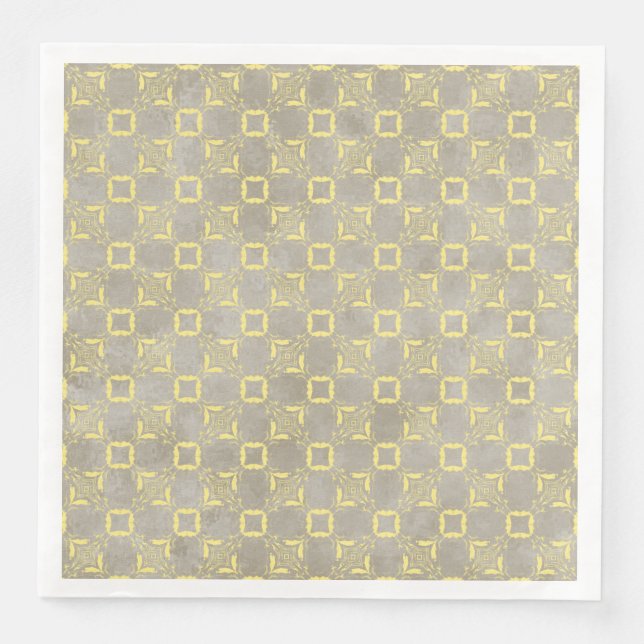 Yellow & Gray Abstract Squares Pattern Paper Dinner Napkins (Front)