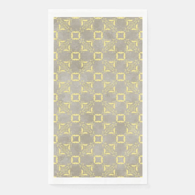 Yellow & Gray Abstract Squares Pattern Paper Guest Towels (Front)