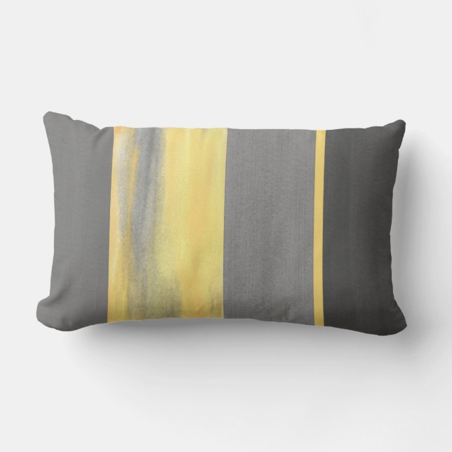 Yellow Gray Abstract Stripes Lumbar Pillow (Front)