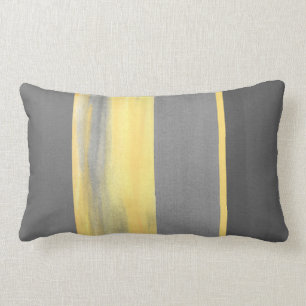Yellow Gray Abstract Stripes Lumbar Pillow