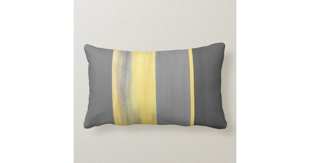 Yellow Gray Abstract Stripes Lumbar Pillow