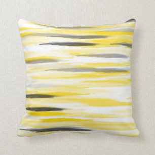 Yellow Gray Abstract Stripes Throw Pillow