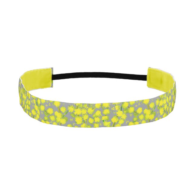 yellow gray Acacia flowers patterned Athletic Headband (Front)