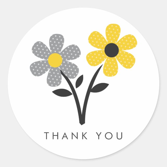 Yellow, Gray and Black Flowers Classic Round Sticker (Front)