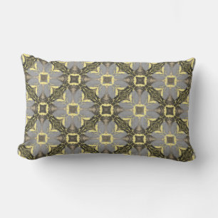 Yellow, Gray, and Black Flowers Pattern Lumbar Pillow