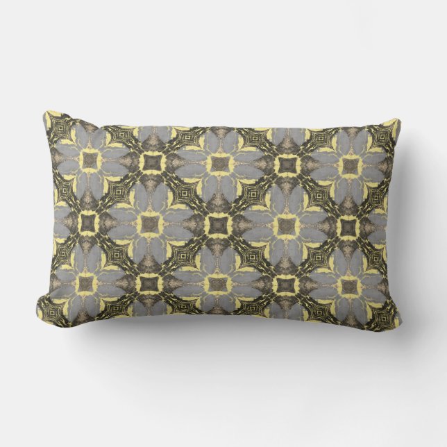Yellow, Gray, and Black Flowers Pattern Lumbar Pillow (Front)