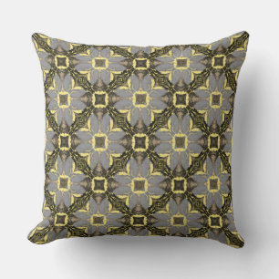 Yellow, Gray, and Black Flowers Pattern Throw Pillow