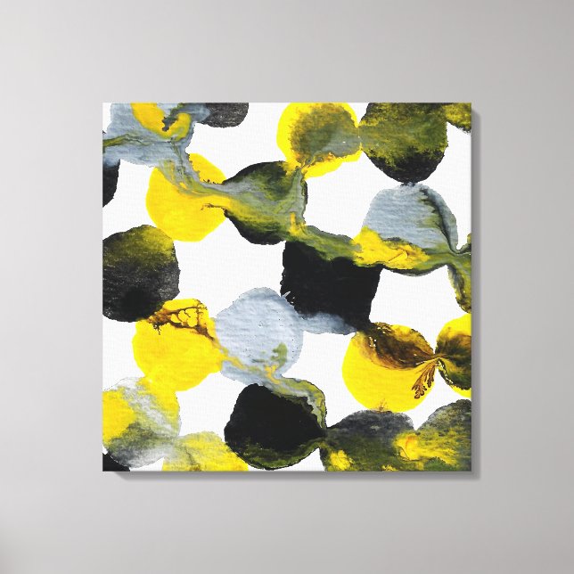 Yellow, Gray and Black Intertactions Pattern Canvas Print (Front)