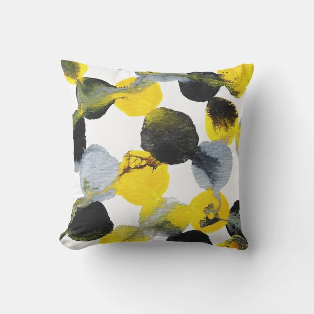Yellow, Gray and Black Intertactions Pattern Throw Pillow (Front)