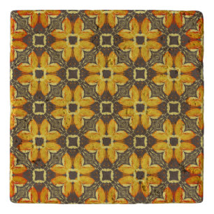 Yellow, Gray, and Taupe Hipster Flowers Pattern Trivet