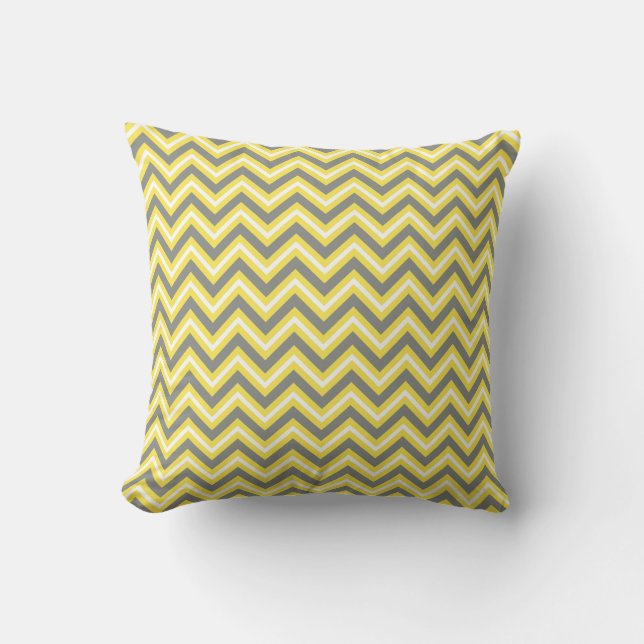 Yellow, gray, and white chevron pillow (Front)