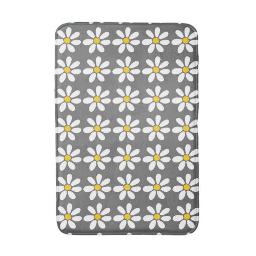 Yellow Gray And White Daisy Pattern Bath Mat 