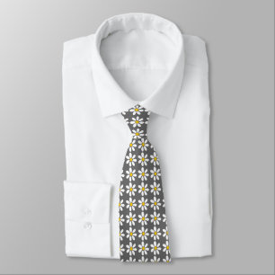 Yellow Gray and White Daisy Pattern Neck Tie