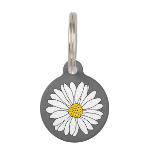 Yellow Gray and White Daisy Pet ID Tag