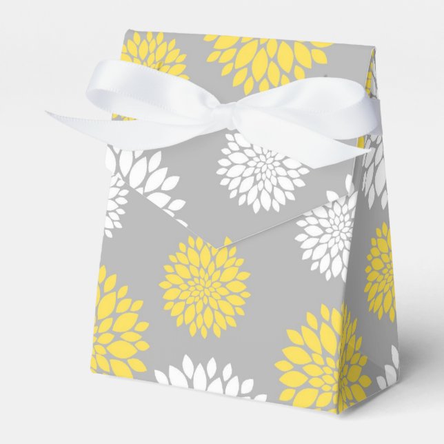 Yellow, Gray and White Floral Pattern Favor Boxes (Front Side)