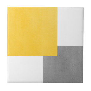 Yellow Gray and White Geometric Block Ceramic Tile