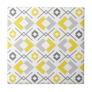 Yellow gray and white geometric pattern ceramic tile