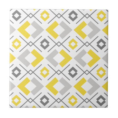 Yellow gray and white geometric pattern ceramic tile