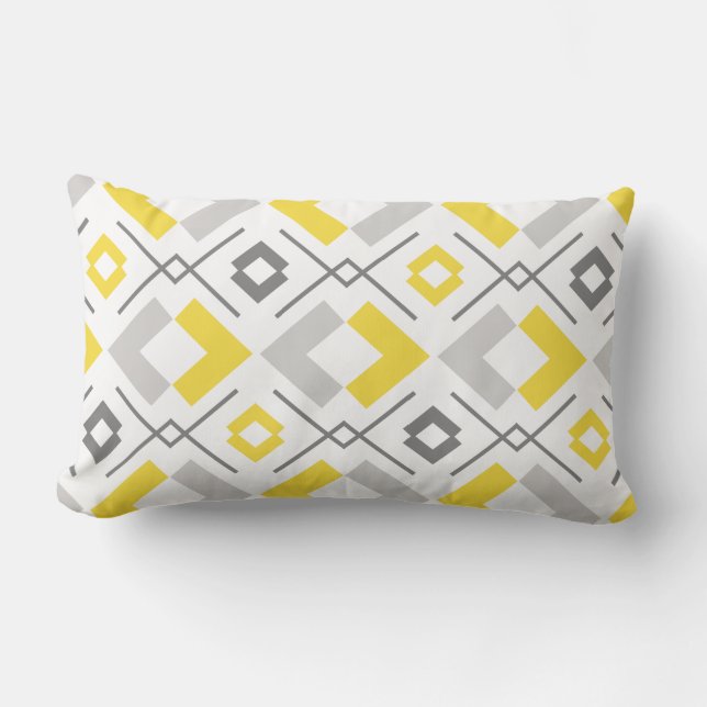 Yellow gray and white geometric pattern lumbar pillow (Front)