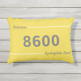 Yellow, Gray and White House Number Street Address Outdoor Pillow