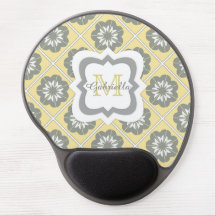 Yellow, Gray And White motif Monogram Mouse Pad