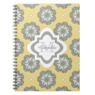 Yellow Gray And White Striped Monogram Notebook