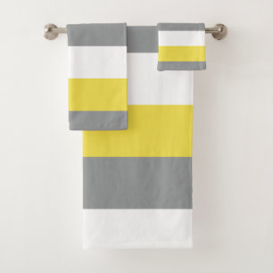 Yellow Gray and White Stripes Pattern Bath Towel Set