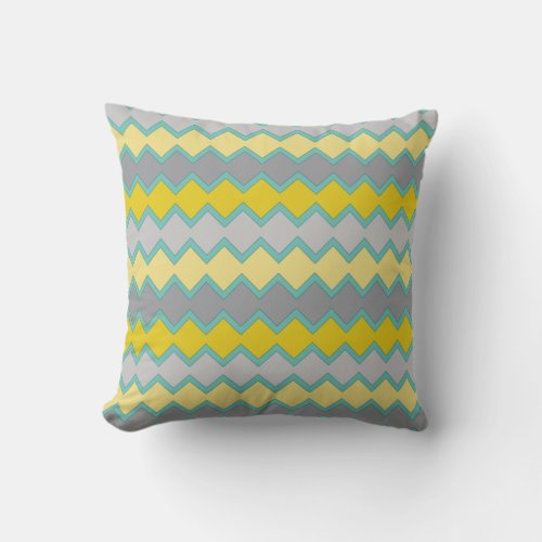 Yellow Gray Aqua Geometric Pattern  Throw Pillow