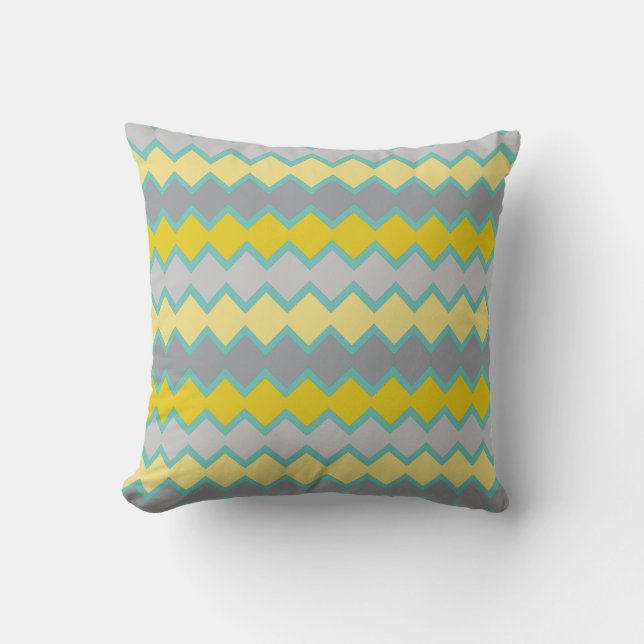 Yellow Gray Aqua Geometric Pattern  Throw Pillow (Front)