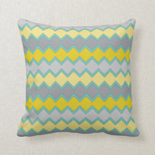 Yellow Gray Aqua Geometric Pattern Throw Pillow
