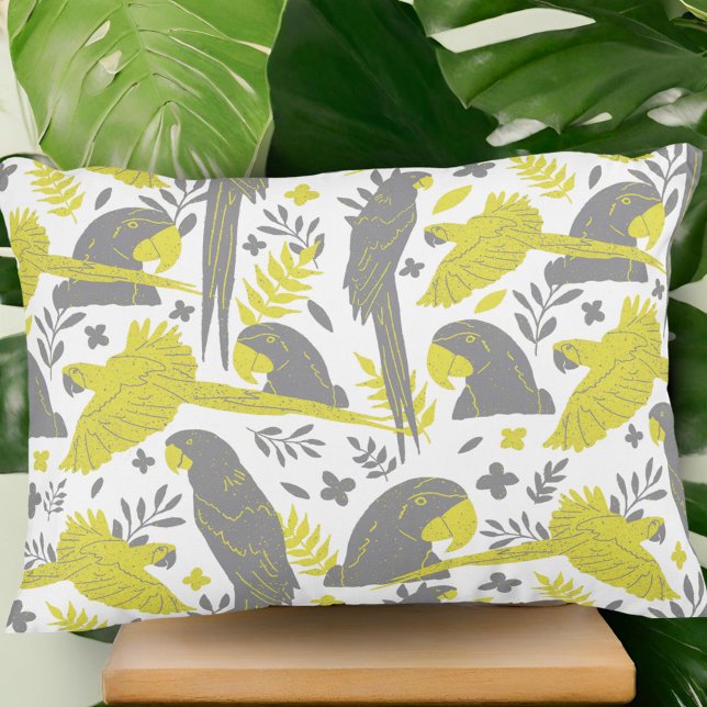 Yellow Gray Ara Parrot Drawing Tropical Pattern   Accent Pillow (Creator Uploaded)