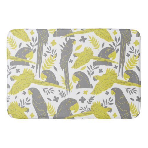 Yellow Gray Ara Parrot Drawing Tropical Pattern Bath Mat - Illuminating Yellow and Ultimate Gray Ara Parrot Drawing Tropical Pattern Bath Mat. Hand-drawn ara and tropical leaves and flowers in trendy yellow and gray colors.