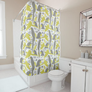 Yellow Gray Ara Parrot Drawing Tropical Pattern Shower Curtain