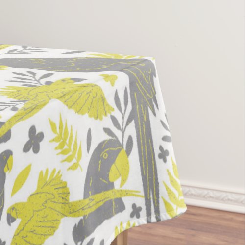 Yellow Gray Ara Parrot Drawing Tropical Pattern  Tablecloth - Illuminating Yellow and Ultimate Gray Ara Parrot Drawing Tropical Pattern Tablecloth. Hand-drawn ara and tropical leaves and flowers in trendy yellow and gray colors.