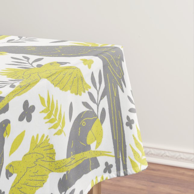 Yellow Gray Ara Parrot Drawing Tropical Pattern  Tablecloth (In Situ)