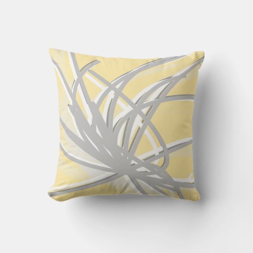 Yellow  Gray Artistic Abstract Ribbon Design Throw Pillow