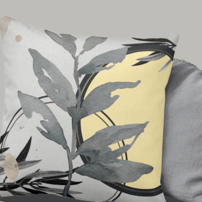 Yellow & Gray Artistic Abstract Watercolor Throw Pillow (Creator Uploaded)