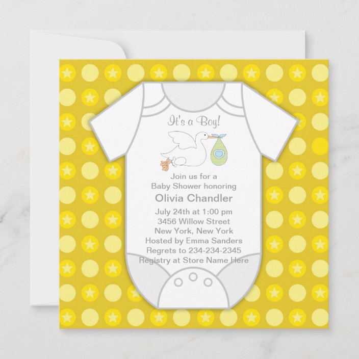 Yellow Gray Baby Boy Shower Invitations
