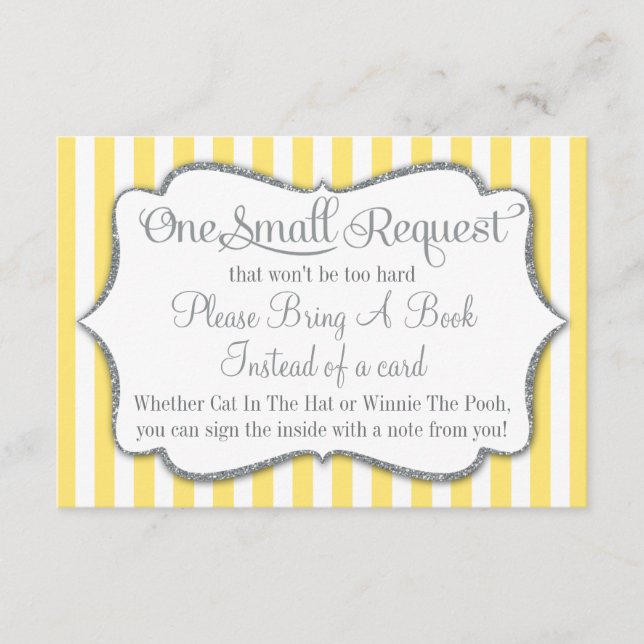 Yellow Gray Baby Shower Book Card Bring A Book (Front)