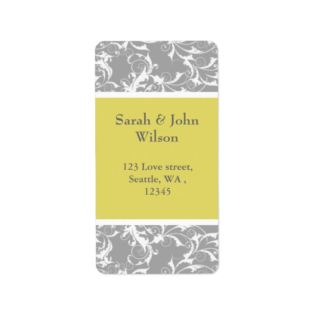 yellow gray Baroque Wedding Label (Front)