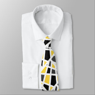 Yellow Gray Black Abstract Geometric Neck Tie
