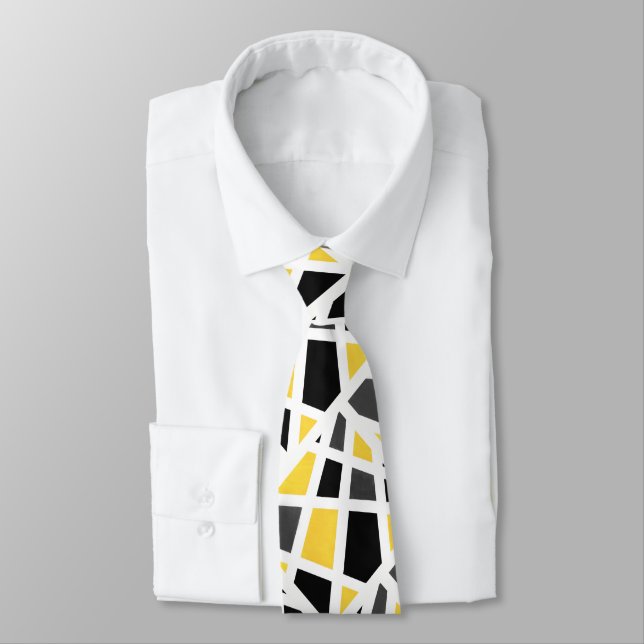 Yellow Gray Black Abstract Geometric Neck Tie (Tied)